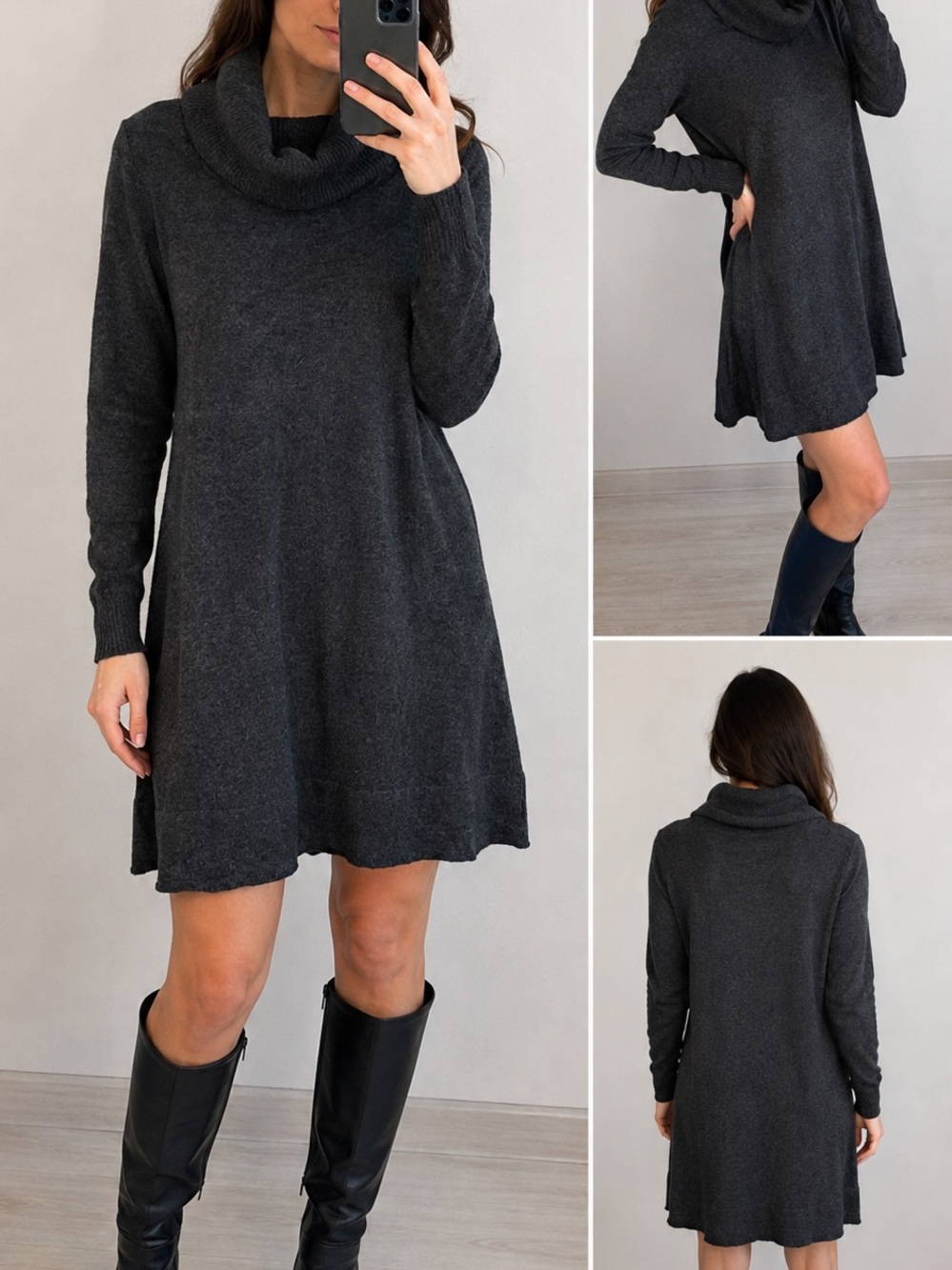Lady Hathaway Women’s Charcoal Gray Cowl Neck Sweater Dress Size L